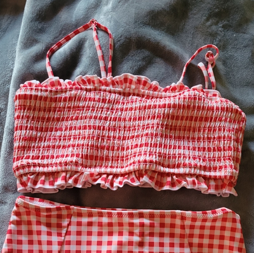 Cupshe Red Gingham High Wasted Bikini With Removable Straps Size L